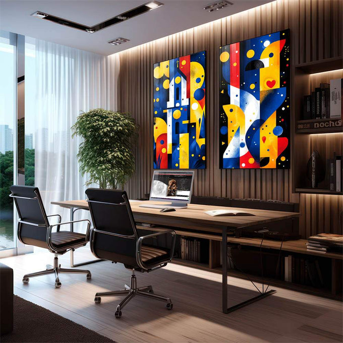 Quadro Decorativo Abstrato com Formas Elegantes - quadros decorativos para sala 2 Telas, Abstrato - em quarto contemporaneo