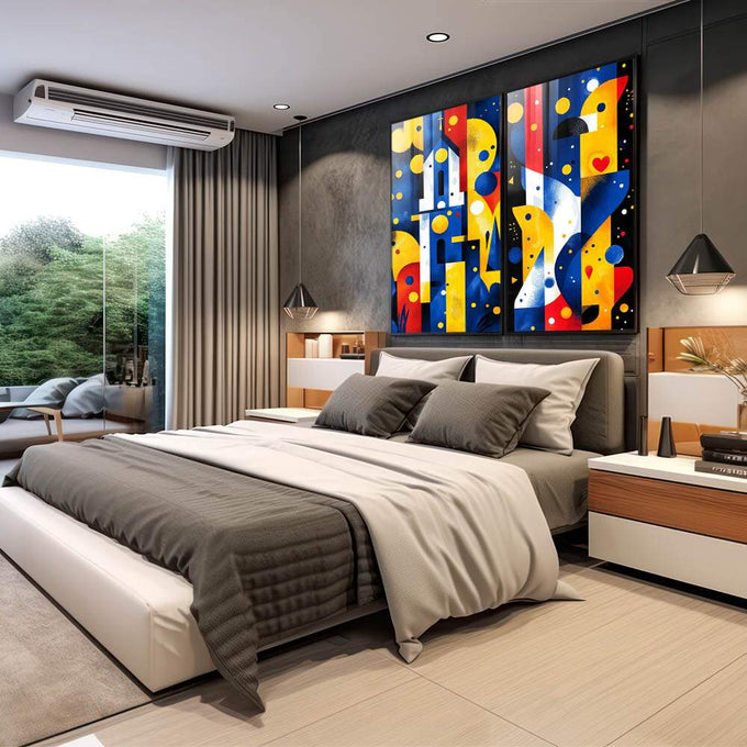 Quadro Decorativo Abstrato com Formas Elegantes - quadros decorativos 2 Telas, Abstrato - em escritorio elegante