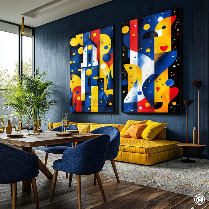 Quadro Decorativo Abstrato com Formas Elegantes - quadros decorativos para sala 2 Telas, Abstrato - em ambiente decorado
