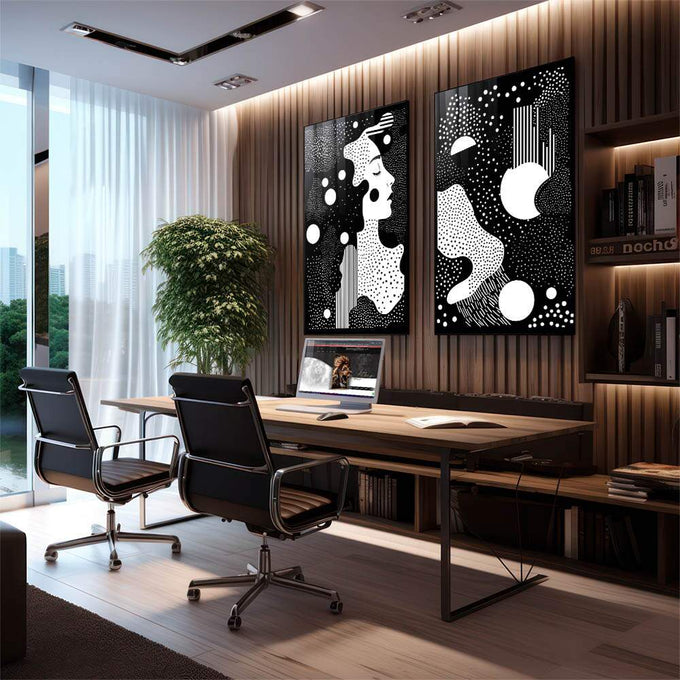 Quadro Abstrato em Preto e Branco - Silhueta Feminina de Elegancia - quadros decorativos para sala - em quarto contemporaneo
