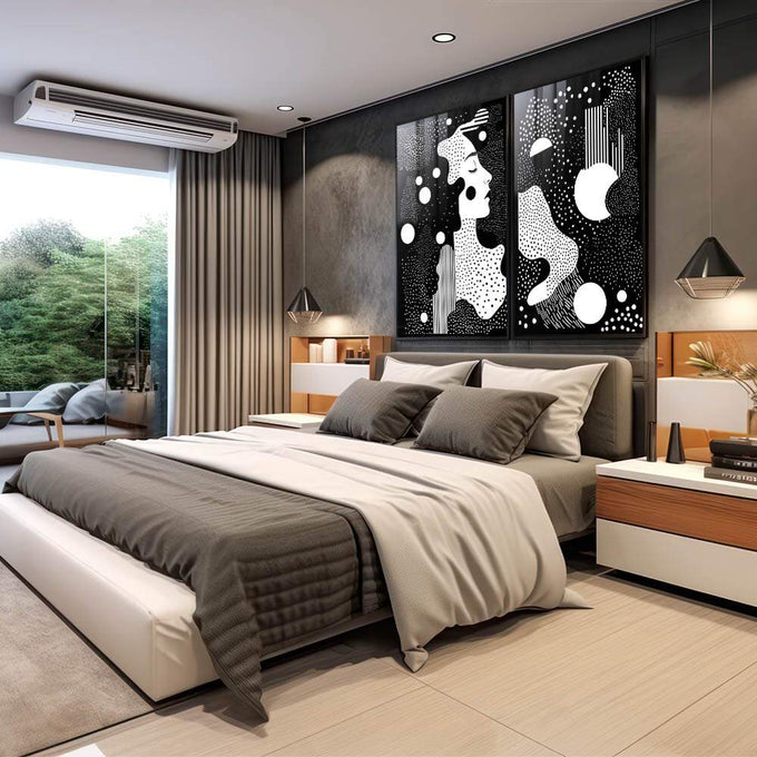 Quadro Abstrato em Preto e Branco - Silhueta Feminina de Elegancia - quadros decorativos - em escritorio elegante