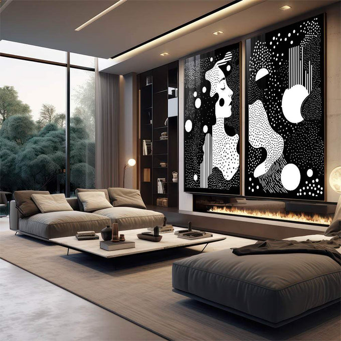 Quadro Abstrato em Preto e Branco - Silhueta Feminina de Elegancia - quadros decorativos para sala - em living room premium