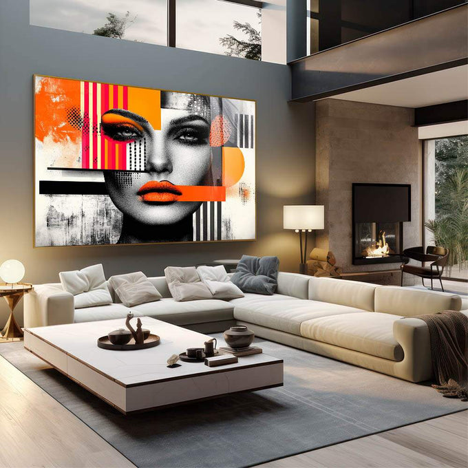 Quadro Decorativo Mulher Abstrata - quadros decorativos para sala 1 Tela, 1 Tela Horizontal - em living room premium