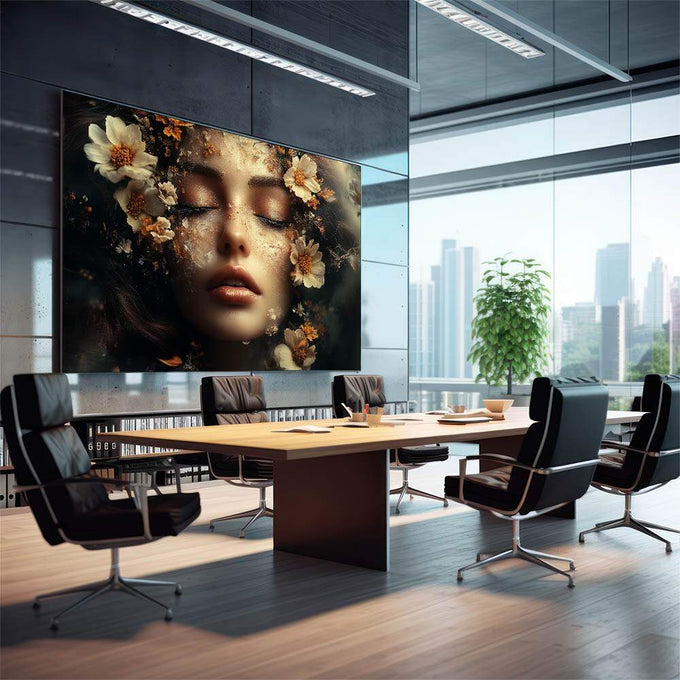Quadro Decorativo A Beleza da Mulher sobre as Flores - quadros decorativos 1 Tela, 1 Tela Horizontal - em sala moderna