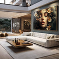 Quadro Decorativo A Beleza da Mulher sobre as Flores - quadros decorativos 1 Tela, 1 Tela Horizontal - em escritorio elegante