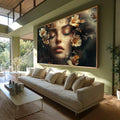 Quadro Decorativo A Beleza da Mulher sobre as Flores - quadros decorativos para sala 1 Tela, 1 Tela Horizontal - em ambiente decorado