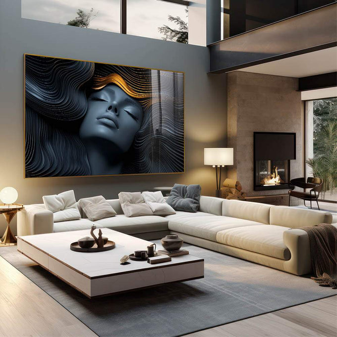 Quadro Decorativo Surrealismo da Mulher - quadros decorativos para sala 1 Tela, 1 Tela Horizontal - em living room premium