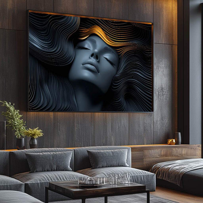 Quadro Decorativo Surrealismo da Mulher - quadros decorativos para sala 1 Tela, 1 Tela Horizontal - em ambiente decorado