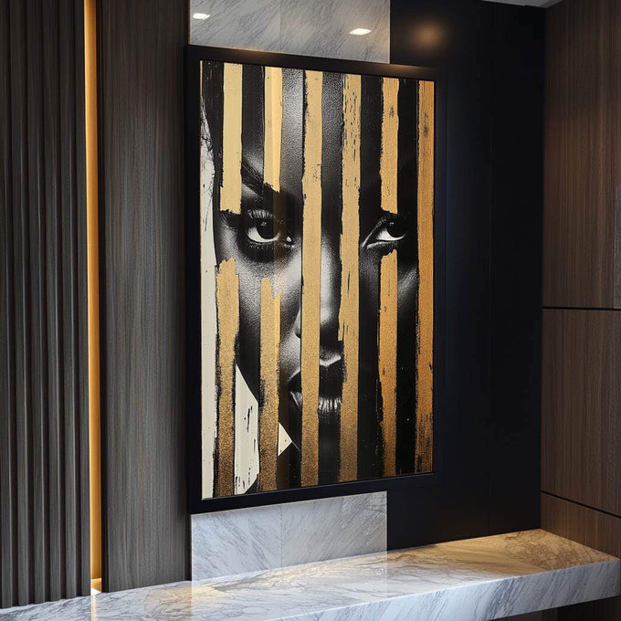 Quadro Decorativo Abstrato Feminino - quadros decorativos para sala 1 Tela Vertical, 3 Telas - em ambiente decorado