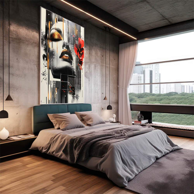 Quadro Decorativo A Beleza da Mulher Abstrata - quadros decorativos para sala 1 Tela Vertical, 3 Telas - em living room premium