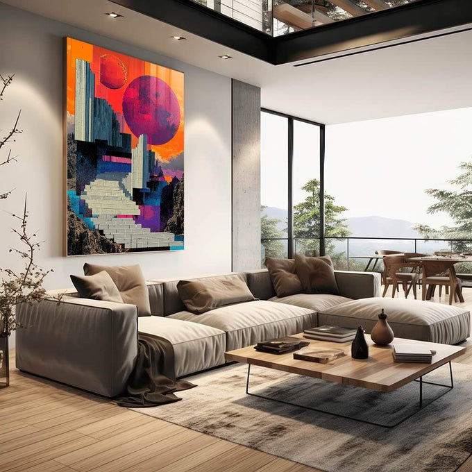 Quadro Decorativo Escadaria Cósmica - quadros decorativos para sala 1 Tela Vertical, 3 Telas - em quarto contemporaneo