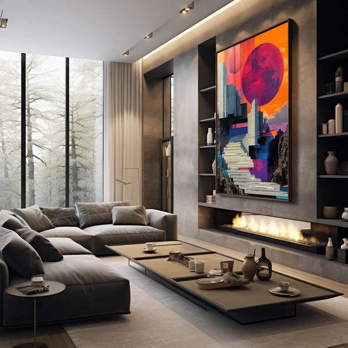Quadro Decorativo Escadaria Cósmica - quadros decorativos 1 Tela Vertical, 3 Telas - em escritorio elegante