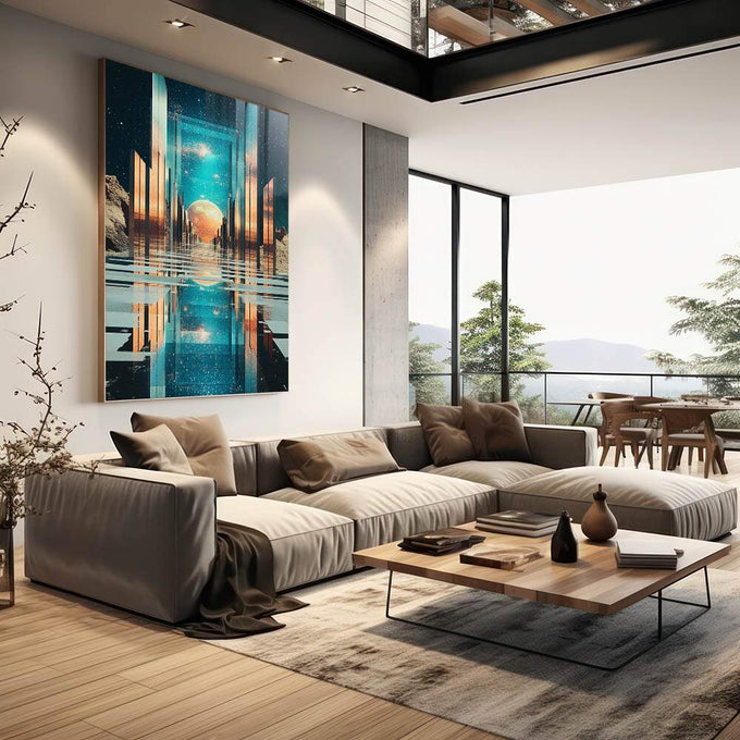 Quadro Decorativo Portais Cósmicos - quadros decorativos para sala 1 Tela Vertical, 3 Telas - em quarto contemporaneo