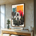 Quadro Decorativo Charme Mediterrâneo ao Pôr do Sol - quadros decorativos para sala 1 Tela Vertical, 3 Telas - em ambiente decorado