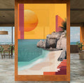Quadro Decorativo Horizonte Tropical Minimalista e Sofisticado - quadros decorativos para sala 1 Tela Vertical, 3 Telas - em ambiente decorado