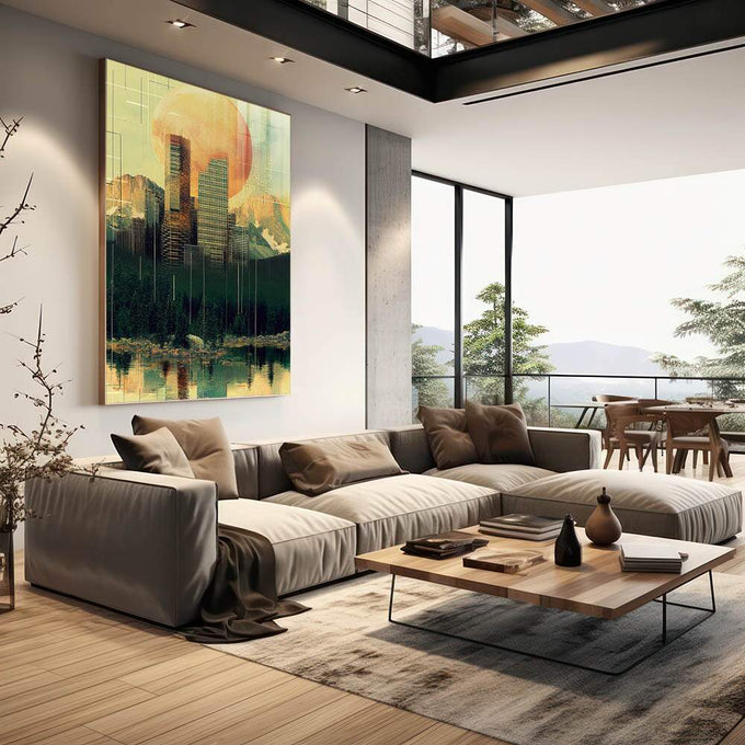 Quadro Decorativo Cidade Abstrata - quadros decorativos para sala 1 Tela Vertical, 3 Telas - em quarto contemporaneo