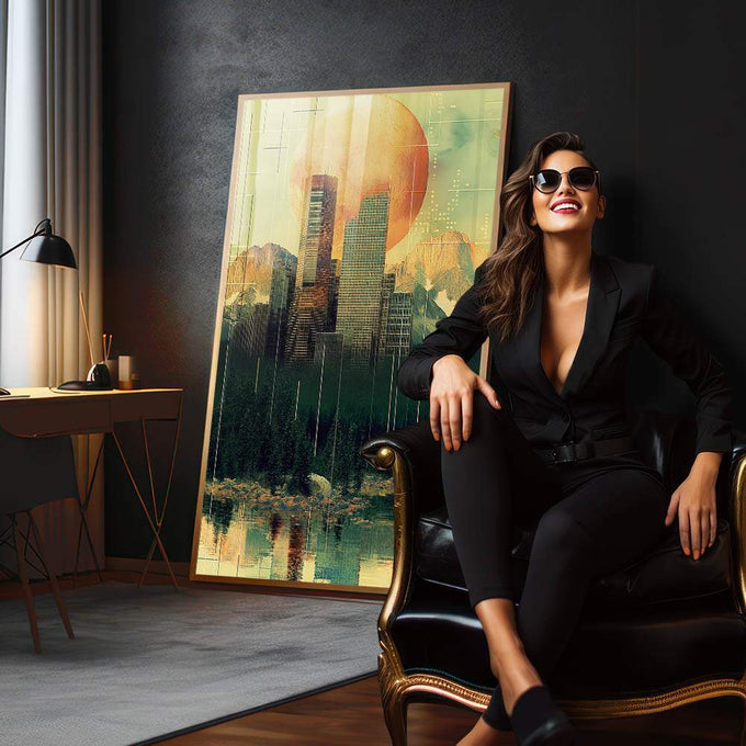 Quadro Decorativo Cidade Abstrata - quadros decorativos para sala 1 Tela Vertical, 3 Telas - em living room premium