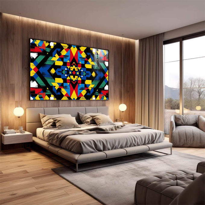 Quadro Decorativo Abstrato em Formas - quadros decorativos para sala 1 Tela, 1 Tela Horizontal - em quarto contemporaneo