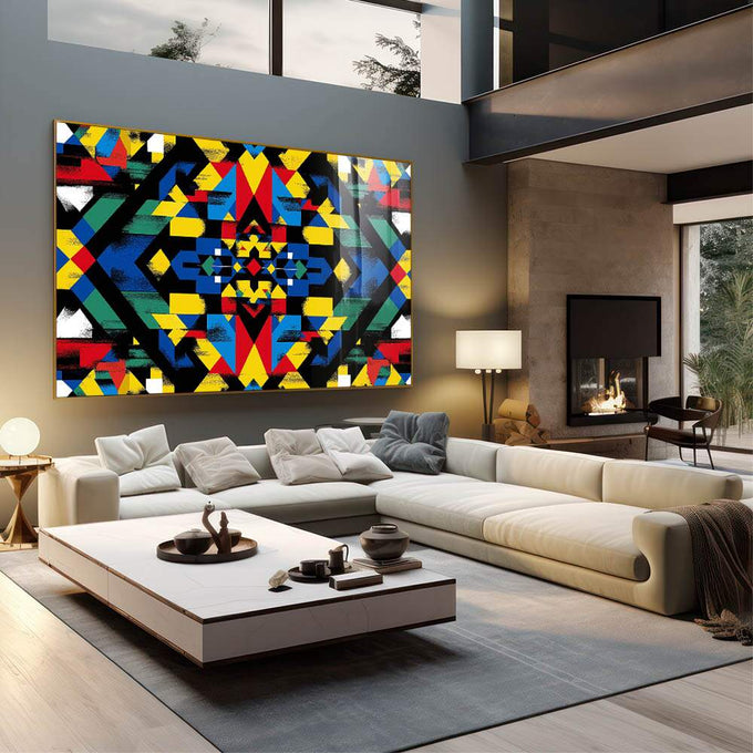 Quadro Decorativo Abstrato em Formas - quadros decorativos para sala 1 Tela, 1 Tela Horizontal - em living room premium