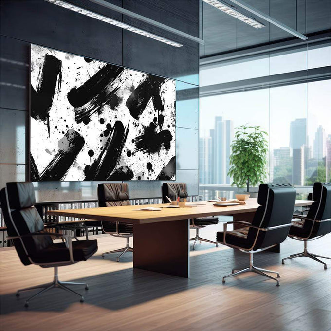 Quadro Decorativo Pinceladas em preto e branco - quadros decorativos 1 Tela, 1 Tela Horizontal - em sala moderna
