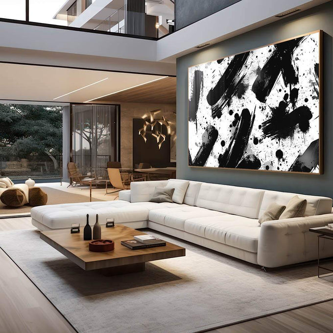 Quadro Decorativo Pinceladas em preto e branco - quadros decorativos 1 Tela, 1 Tela Horizontal - em escritorio elegante