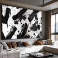 Quadro Decorativo Pinceladas em preto e branco - quadros decorativos para sala 1 Tela, 1 Tela Horizontal - em ambiente decorado
