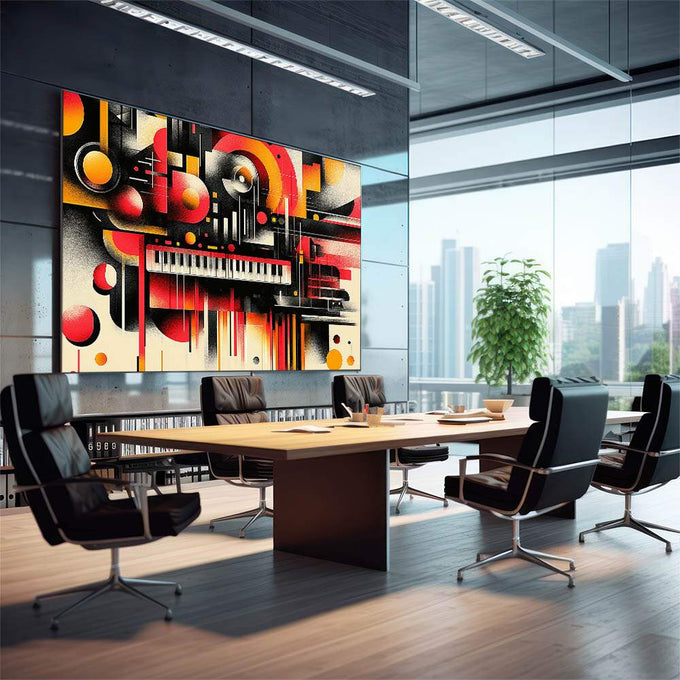 Quadro Decorativo Abstrato em Cores Quentes - quadros decorativos 1 Tela, 1 Tela Horizontal - em sala moderna
