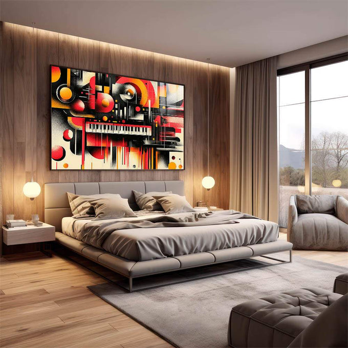 Quadro Decorativo Abstrato em Cores Quentes - quadros decorativos para sala 1 Tela, 1 Tela Horizontal - em quarto contemporaneo