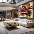 Quadro Decorativo Abstrato em Cores Quentes - quadros decorativos 1 Tela, 1 Tela Horizontal - em escritorio elegante