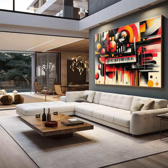 Quadro Decorativo Abstrato em Cores Quentes - quadros decorativos 1 Tela, 1 Tela Horizontal - em escritorio elegante