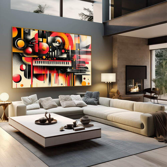 Quadro Decorativo Abstrato em Cores Quentes - quadros decorativos para sala 1 Tela, 1 Tela Horizontal - em living room premium