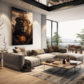 Quadro Decorativo Majestade do Leão - quadros decorativos 1 Tela Vertical, 3 Telas - em sala moderna