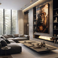 Quadro Decorativo Majestade do Leão - quadros decorativos para sala 1 Tela Vertical, 3 Telas - em quarto contemporaneo
