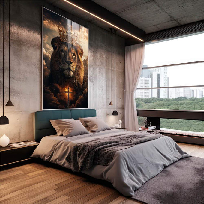 Quadro Decorativo Majestade do Leão - quadros decorativos para sala 1 Tela Vertical, 3 Telas - em living room premium