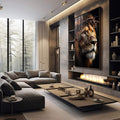 Quadro Decorativo Poderoso Leão da Fé - quadros decorativos 1 Tela Vertical, 3 Telas - em sala moderna