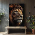 Quadro Decorativo Poderoso Leão da Fé - quadros decorativos para sala 1 Tela Vertical, 3 Telas - em ambiente decorado