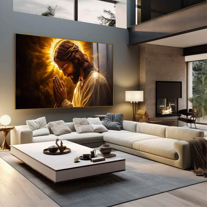 Quadro Decorativo A graça de Jesus Cristo - quadros decorativos para sala 1 Tela, 1 Tela Horizontal - em living room premium