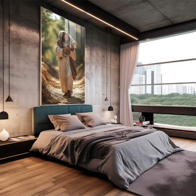 Quadro Decorativo Jesus com o Cordeiro - quadros decorativos para sala 1 Tela Vertical, 3 Telas - em living room premium