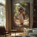 Quadro Decorativo Jesus com o Cordeiro - quadros decorativos para sala 1 Tela Vertical, 3 Telas - em ambiente decorado