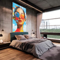 Quadro Decorativo Abstrato Mulher sobre Nuvens - quadros decorativos para sala 1 Tela Vertical, 3 Telas - em living room premium