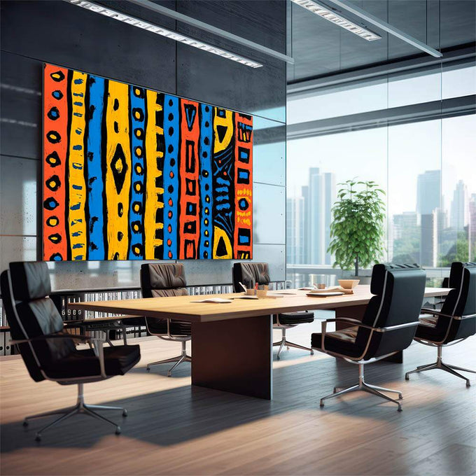 Quadro Decorativo Arte Abstrata Geométrica Energia das Cores - quadros decorativos 1 Tela, 1 Tela Horizontal - em sala moderna