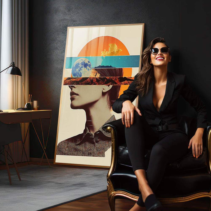 Quadro Decorativo Entre Mundos e Silêncios - quadros decorativos 1 Tela Vertical, 3 Telas - em escritorio elegante
