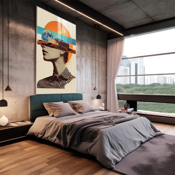 Quadro Decorativo Entre Mundos e Silêncios - quadros decorativos para sala 1 Tela Vertical, 3 Telas - em living room premium