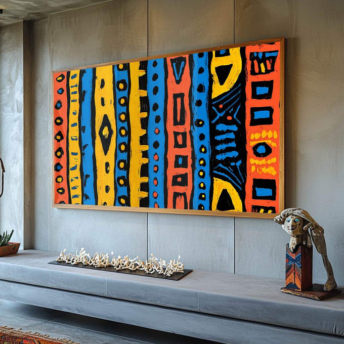 Quadro Decorativo Arte Abstrata Geométrica Energia das Cores - quadros decorativos para sala 1 Tela, 1 Tela Horizontal - em ambiente decorado