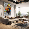 Quadro Decorativo Mulher Sobre linhas Abstratas - quadros decorativos 1 Tela Vertical, 3 Telas - em sala moderna