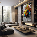 Quadro Decorativo Mulher Sobre linhas Abstratas - quadros decorativos para sala 1 Tela Vertical, 3 Telas - em quarto contemporaneo