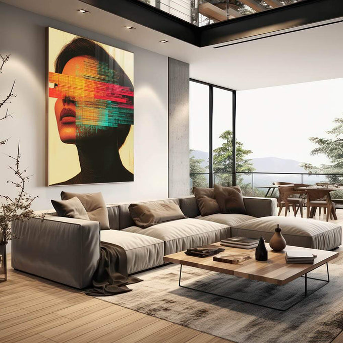 Quadro Decorativo Ruído Interior - quadros decorativos 1 Tela Vertical, 3 Telas - em sala moderna