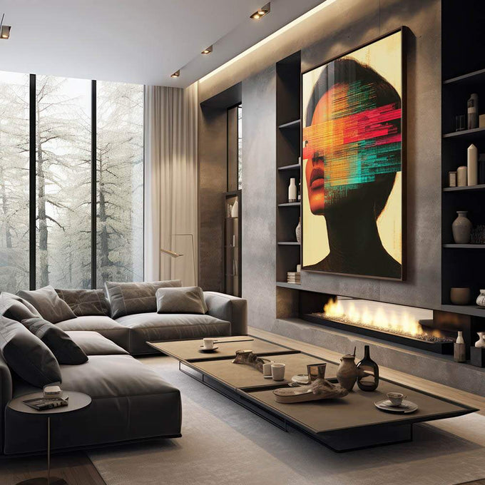 Quadro Decorativo Ruído Interior - quadros decorativos para sala 1 Tela Vertical, 3 Telas - em quarto contemporaneo