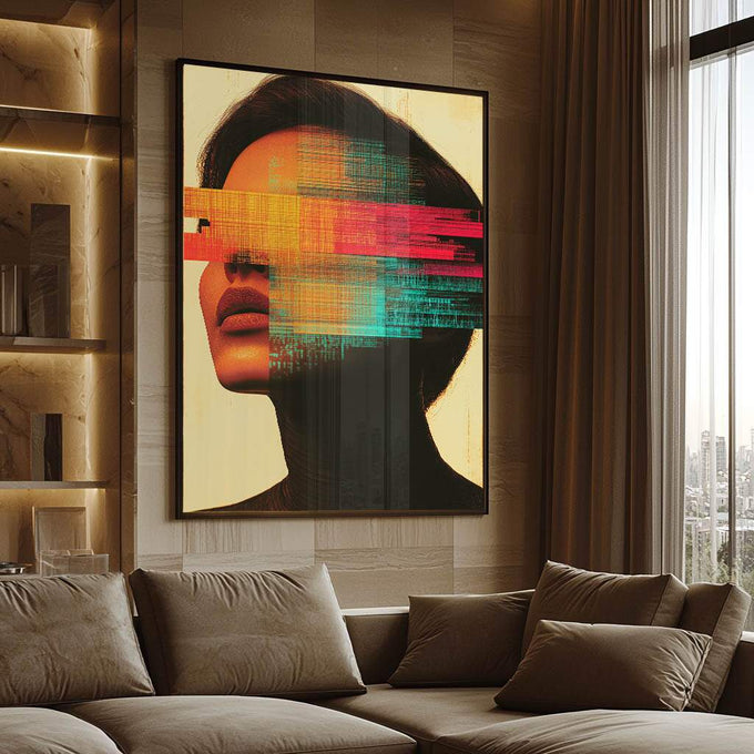 Quadro Decorativo Ruído Interior - quadros decorativos para sala 1 Tela Vertical, 3 Telas - em ambiente decorado