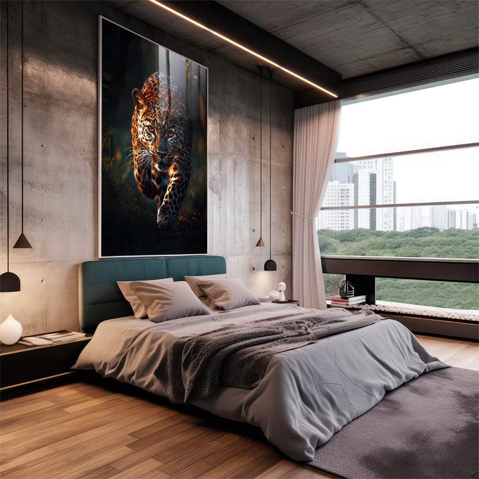 Quadro Decorativo A ferocidade da onça - quadros decorativos para sala 1 Tela Vertical, 3 Telas - em quarto contemporaneo